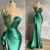 2022 Hunter Green Mermaid aftonklänningar för afrikanska kvinnor lång sexig sida Hög delad glänsande pärlor ärmlös formell parti illusion prom 240u