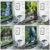 Douchegordijnen landschap waterval gordijn groen bamboe bloemen plant boslandschap badkamer decor niet-slip tapijt toilet bad mat set