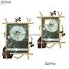 Paintings 6 7 10Inch Nordic Vintage Metal Butterfly P Family Portrait Nightstand Desktop Square Golden Picture Frames Home Decor Drop Dhvsy