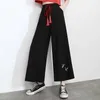 Damesbroeken capris damesbroek Chinese stijl Harajuku hippie etnische los passende zwarte borduurwerk modieuze zakken wijd been broek broek y240509