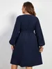 Plus size jurken plus size lange slves dames jurk mode massieve voorste knoppen losse casual schroef nek raad taille gordel feestjurken zomert je jurk y240510