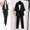 OTRAS REGISTA ESTILO COREANO Summer Fink Chaqueta Blazer casual pantalones de pierna ancha de dos piezas Pantalones para mujer elegantes conjuntos de trajes de traje de negocios Y240509