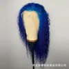 Nuova grande parrucca europea e americana Africano Africano Curly Curly Curly Burgundy Burgundy Nero Blu Blue Ladies Resistenza alla temperatura ad alta temperatura In fibra di fibre Capelli Fronta Frigliera parrucca