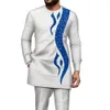 Kaftan Mens Imprimé Top Tier Mens Vêtements Africain ethnique Tissu traditionnel 2pcs Robe de mariée pour hommes à la mode 240511