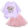 Ensembles de vêtements Summer Girls Clothing 2024 Mignon de vêtements en hibou Ensemble de vêtements adaptés aux enfants âgés de 3 à 14 t-shirts + jupe tutu 2pcs filles setl2405l2405