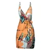 Tropical Print VNeck Wrap Casual Dres Sleeveless Bodycon Spaghetti Strap Summer 2023 Holiday Bohemian Mini Dress 240418