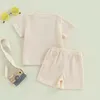 Conjuntos de roupas 2024-01-20 Lioraitiin Summer Baby masculino bordado camiseta de manga curta com waffle de 2 peças Setl2405