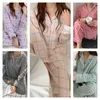 Printemps et été coréen coréen à manches longues à manches longues mignonnes confortables décontractées simples douces à la mode élastique pour femmes pyjamas 240511