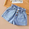 Kids Girls Summer Denim Shorts princesse mignon Button Jeans 2024 Arrivée Enfants décontractés Pantalons courts de taille haute coton 240508