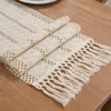 Table Cloth With Knoted Tassels Runner 72 Inch Long Handmade Farmhouse Tablecloths Cotton And Polyester Beige Cover Kitchen