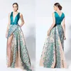Runway Dresses Blue High Split With Appliques Deep V Neck Evening Dresses Prom Dresses High Low Formal Party Gowns Custom Made