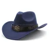 New Women's Men Wool Western Cowboy Hat Brim Gentleman Dad Jazz Jazz Sombrero Sombrero Hombre Fedora Cap Size 56-58cm