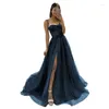 Robes de fête Sparkly Blue Blue Tulle Soind Sid Spaghetti Spaghetti Spaghetti Sweet A-Line Femmes Robe formelle Robes de bal