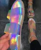 Clear Iridescent Vinyl Slippers Women Platform Sandals Designer Slides Summer Flat Shoes And Purse Scarpe Da Donna Sandalias6072577
