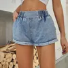 Dames shorts dames casual broek elastische taille denim pocket hoge slanke jeans wassen met zakken kleding