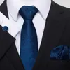 Neck slips set 100% siden slips handduk pocket rutor manschettklänning för män slips blå klädtillbehör passar bröllop fest kontor
