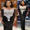 2021 Plus Size Arabic Aso Ebi Black Lace Crystals Prom Dresses Sequined Sweetheart Sheath Evening Formal Party Second Reception Gowns D 3081