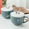 Керамические кружки с большими возможностями для завтрака молоко овсянка кофейная кружка милая мгновенная чашка с лапшой с крышкой и ложкой мультипликационные чашки для животных