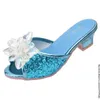 Sandals Girl Cartoon cuero zapatos para niños congelados princesa zapatos para niños vestidos tobogán de nieve queen sandalsl240510