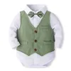 Kleidungssets 5-teilige Frühlings- und Herbst-Neugeborene Kleidung koreanische Mode Gentleman enge Top+Tanktop+Hose+Krawatte+Hut Baby Luxuskleidung BC1684L240513