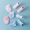 Çocuk Çoraplar 4 Çift Bebek çorapları çizilmeye dayanıklı eldiven ve yenidoğan çorapları ile elastik koruyucu yüz eldivenleri ve yürümeye başlayan çocuk çorapları D240513