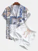 Mens Hawaiian Flamingo pasek drukowany zestaw zwykłych streetwearu Krótkie koszulę na plaży Zestaw Mężczyźni 2024 Summer Dwuczęściowy 240511