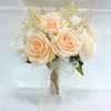 Dekorative Blumen Großhandel Seidenkünstiger Rosenbouquet Weiß Rosen Blume Bündel für Hochzeitsdekoration