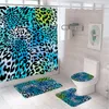 Zasłony prysznicowe 4PCS Lopard Niebieskie Zestawy zasłony Zwierzęta Futro Tekstura Kreatywna łazienka bez poślizgu mata kąpiel