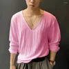 Herren-T-Shirts Incerun Tops 2024 koreanischer Stil modische Herren V-Neck plissierte Camiseta lässig Solid bequem bequeme Langarm T-Shirts S-5xl