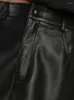 Saias de saia de couro fosco preto Mulheres vintage PU mini com bolso ladras de altura da cintura estriada clubwear personalizada