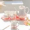 مجموعات Taupware Pearl Ceramic Teapot Teapot Set Drinkware Home Stripes الكلاسيكية الوردي الأزرق الخفيف الفاخر