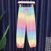 Vêtements Sets Girls 2024 Été Nouveau Ice Silk Rainbow Gradient T-shirt en vrac + Pant Set 3-12 ANNE