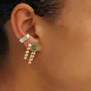 Stud Ny Teardrop Green CZ Tassel Chain Earrings Colorful Birthstone Cubic Zirconia Gold Gorgeous Double Sided Smycken J240513