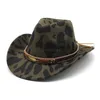 Cinto de estilo britânico chapéu de feltro macio para homens e mulheres tips -chapéu de plantão de lã de lã de lã jazz chapéu de leopardo ocidental chapéu de cowboy