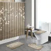 Courteaux de douche Décors de paysage fleurs rideau chinois oiseau aquarelle peinture art décor de salle de bain ensemble de toilettes de toilette tapis sans glissement