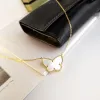 Vintage Lucky Pendant Necklace Designer 18k Yellow Gold Plated White Mother Of Pearl Butterfly Charm Short Chain Choker For Women Jewelry