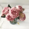 Dekorativa blommor 30 cm rosrosa siden Peony Artificial Bouquet 5 Big Head och 4 Bud Fake For Home Wedding Decoration Inomhus
