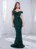 Party Dresses Romagic Off the Shoulder Green Mermaid Evening Gown Ball Stretchy Velvet snedstreck lyxiga kvinnor Courtyard Wedding