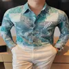 CAMISAS de Hombre Wysokiej jakości męska koszula Koreańska luksusowa odzież Slim Fit Long Rleeve Floral Shirts for Men Duże rozmiar bluzki 4xl