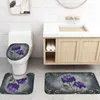 Duschgardiner 4 st lila rosuppsättningar med halkslikna toalettlock lock täcker badmatta grågrå månblommor badrum dekor krokar