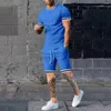 Ruos masculinos Mens Summer Summer Solid Color Sportswear 2 Conjuntos de roupas respiráveis estilo 3D T-shirt shorts Terno