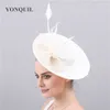 Berets Big Marron Fascinator pour le mariage Elegant Femmes Robe Formal Robe Phipiece avec bandeau Ivory Ladies Party Dinner Capeau CAP