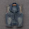 Gilet pour femmes Broidered Denim Vest Femmes 2024 Printemps automne jeans vintage Vestes courtes