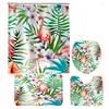 Shower Curtains Flamingo Curtain Waterproof Polyester Tropical Plant Leaf Bathroom Set Non Slip Carpet Toilet Lid Cover Bath Mat