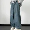 Men's Pants Men Elastic Waist Bottoms Retro Distressed Wide Leg With Multi Pockets High Street For A