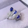 Cluster Anneaux Natural Real Blue Sapphire Anneau de luxe Style réglable de luxe 925 STERLING 0.4CT 3PCS Gemstone Fine bijoux Femmes L243332