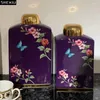 Depolama Şişeleri Kelebek ve Çiçek Boyalı Seramik Kavanoz Kapakları Soyunma Masası Mücevher Kutusu Taşınabilir Ruj Kozmetik Kavanoz