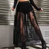 Saias de festa elegante noite vestido sexy de renda para mulheres 2024 s através de maxi vestido bodycon gótico lolita moda saia preta y240513