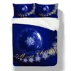Sängkläder sätter 2/3 stycken Juldekorationer Set Merry Däcke Cover 3D Print Bedstrast Blue Background Home Decor