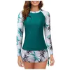 Women's Swimwear Plus Size Women Long Sleeve Rash Guard Swimsuit Sun Printed Zipper Surfing Bathing Bikini 2024